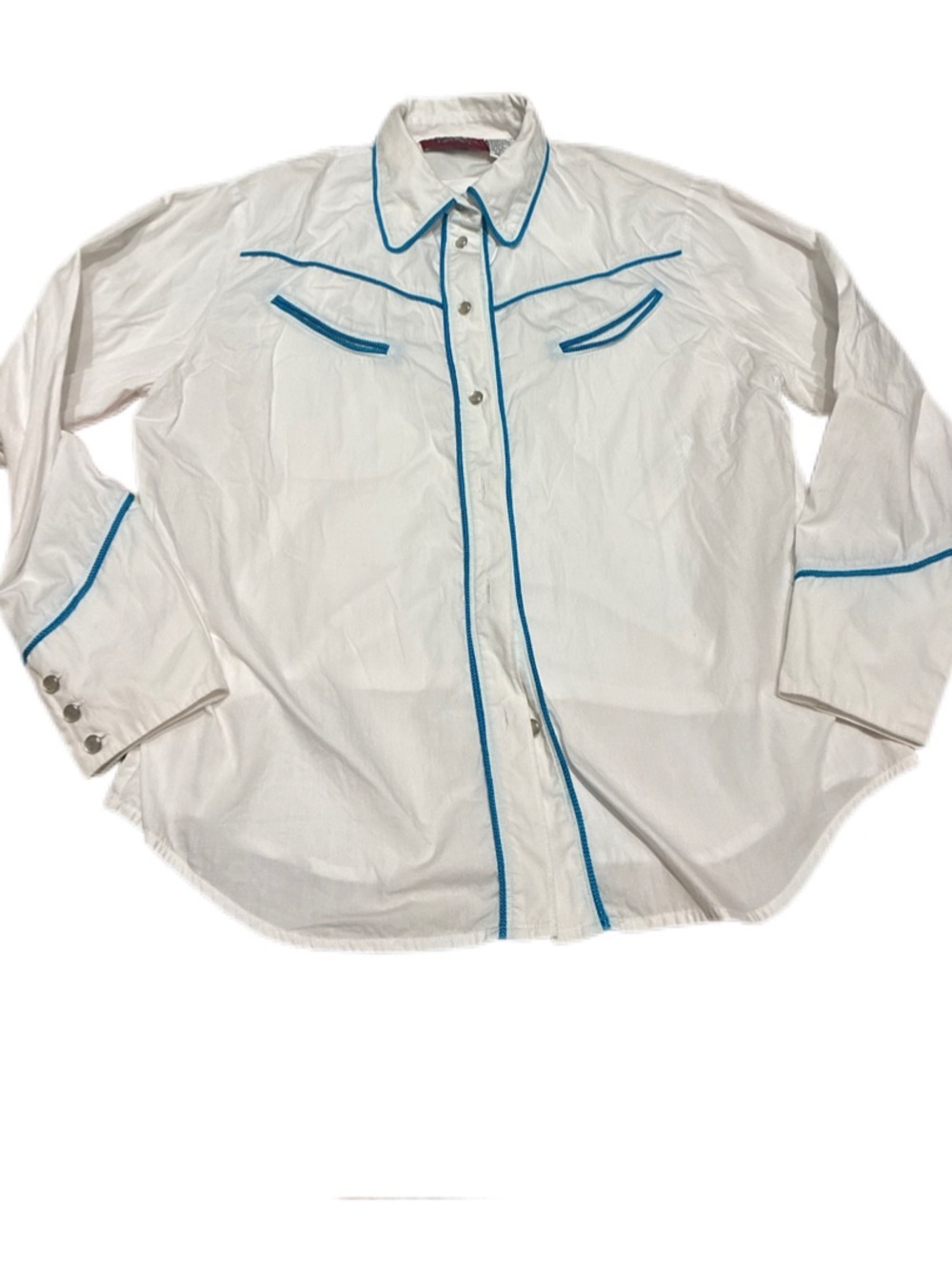 Denim&Co White Button-Down Shirt with Blue Piping